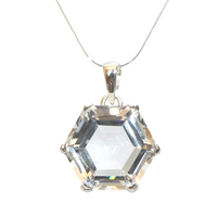 Clear Quartz & Sterling Silver Hexagon  Pendant