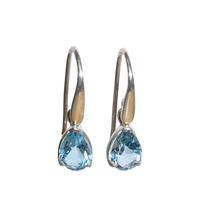 Blue Topaz Oval Faceted & Sterling Silver Earrings