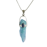 Aqua Aura Quartz & Kyanite  Sterling Silver Pendant