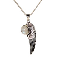 Rainbow Moonstone Angel Wing  Silver Pendant