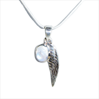 Rainbow Moonstone Angel Wing  Silver Pendant