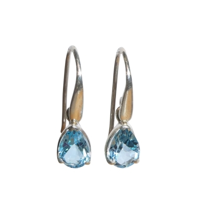 Blue Topaz Teardrop Faceted  Sterling Silver Earrings