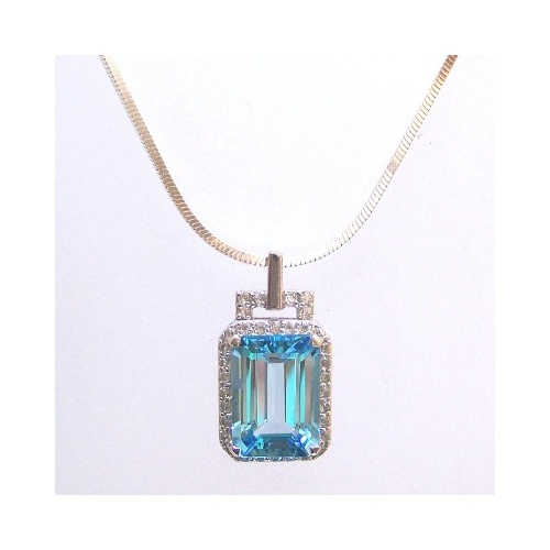Blue Topaz with a White Topaz Surround & Sterling Silver Pendant